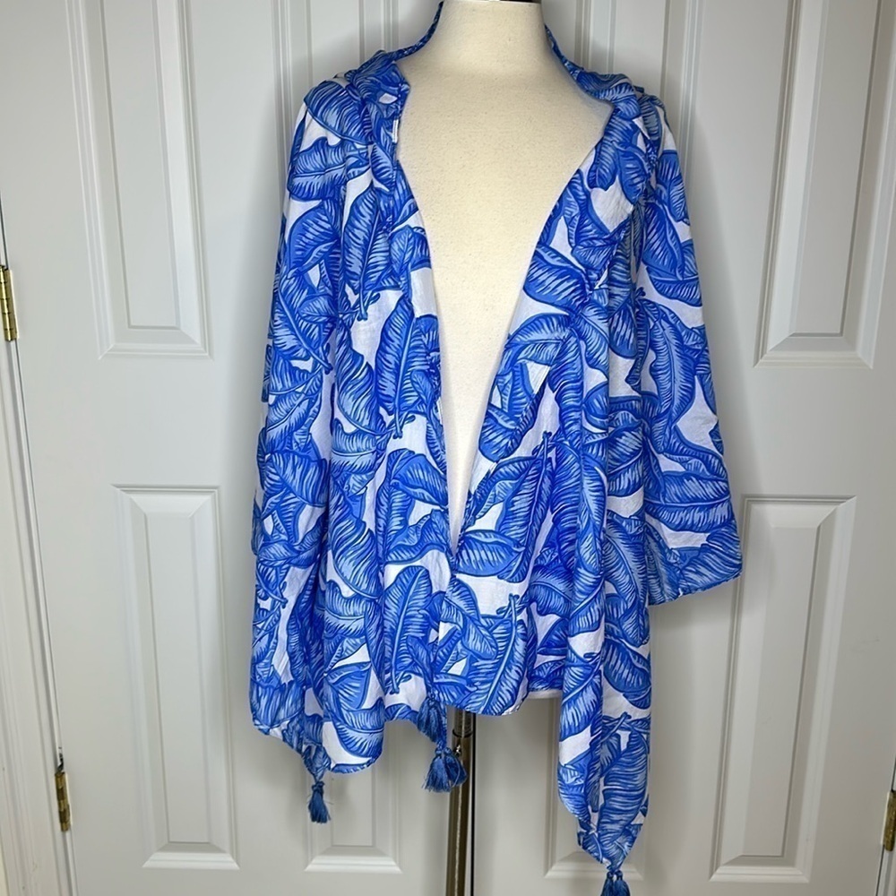 Vineyard Vines Silk Cotton Wrap Scarf Sarong Blue White
